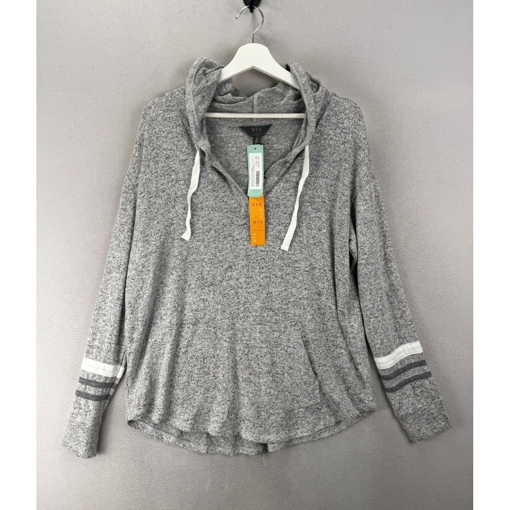 Mix By 41 Hawthorn Womens XL Gray Hoodie Striped Sleeve Knit Top NWT‎ Soft
